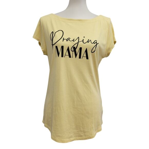 Hand Printed Upcycled Womens XL Praying Mama Short Sleeve Tee Shirt - Picture 1 of 5